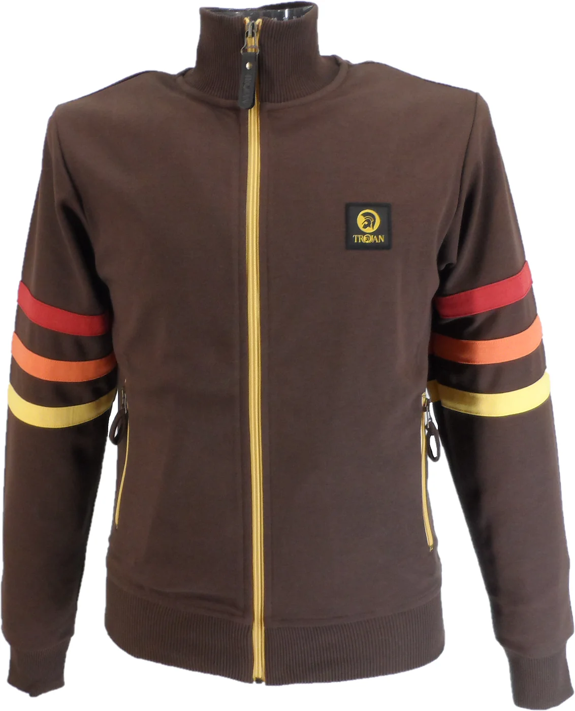 Trojan Mens Chocolate Brown Sleeve Stripe Zip Track Tops - immagine 2