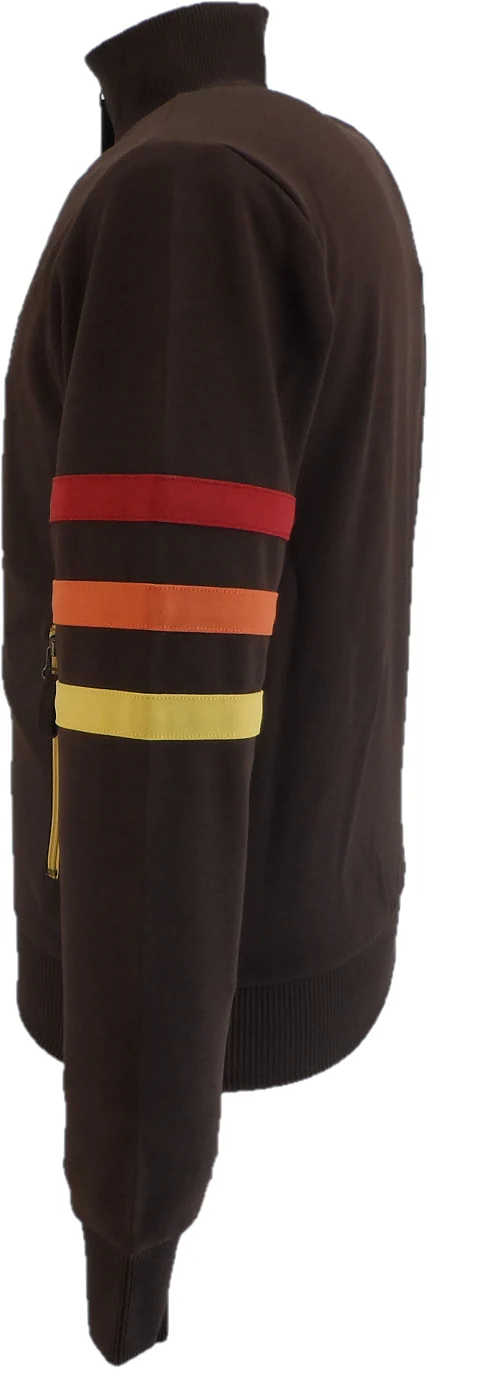 Trojan Mens Chocolate Brown Sleeve Stripe Zip Track Tops - immagine 4