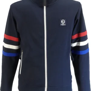 Trojan Mens Navy Blue Sleeve Stripe Zip Track Tops