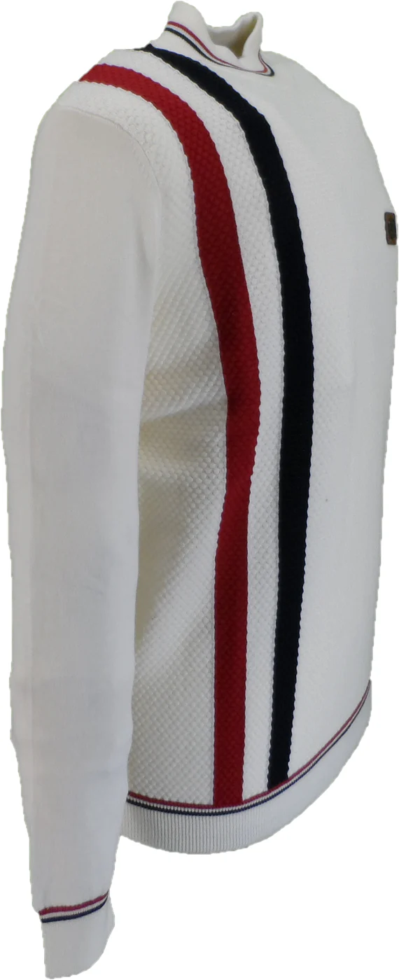 Trojan Mens Ecru Textured Racing Stripe Fine Gauge Turtle Neck - immagine 3