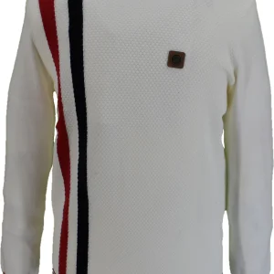 Trojan Mens Ecru Textured Racing Stripe Fine Gauge Turtle Neck