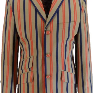 Mens Classic Retro Beige/Red/Navy Boating Blazer Jacket