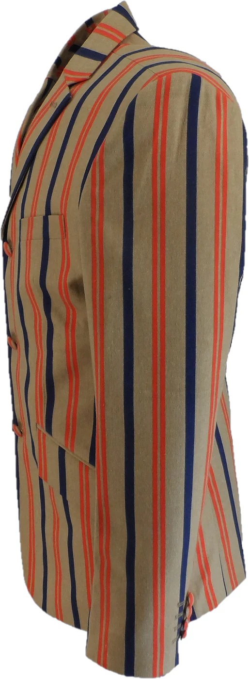 Mens Classic Retro Beige/Red/Navy Boating Blazer Jacket - immagine 3