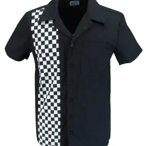Mens Retro Black and Checkerboard Rockabilly Bowling Shirts