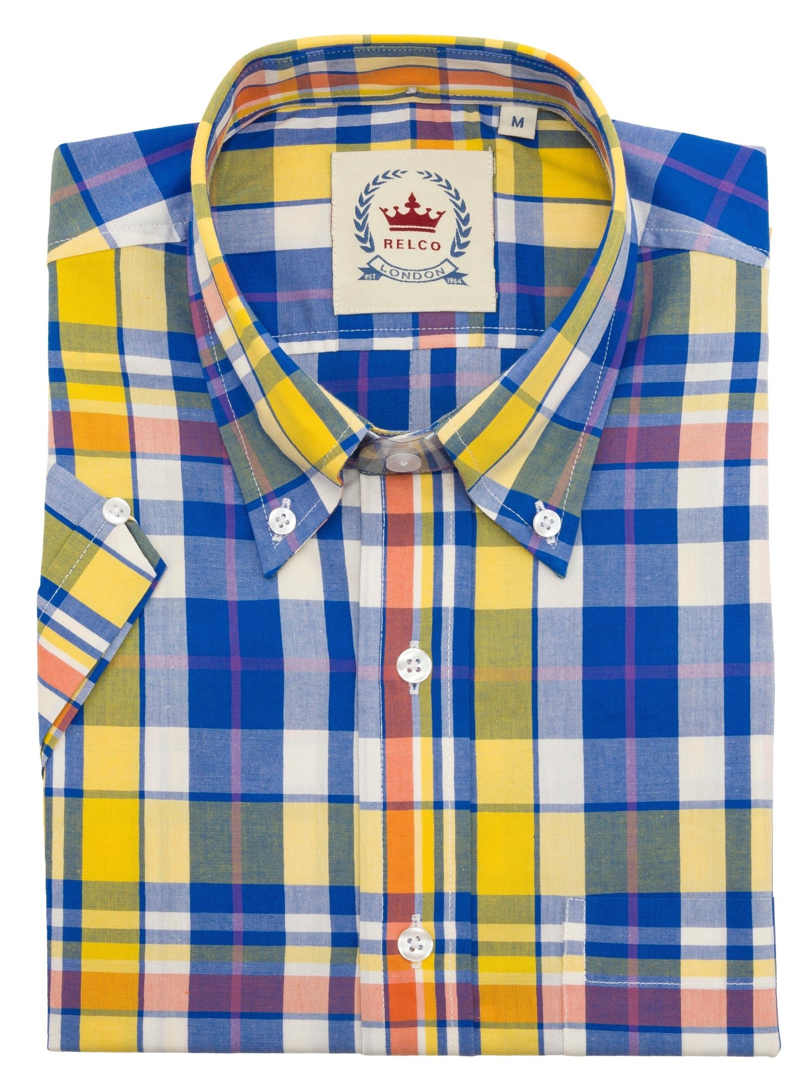 Relco Mens Blue & Yellow Checked Short Sleeved Button Down Shirts - immagine 4