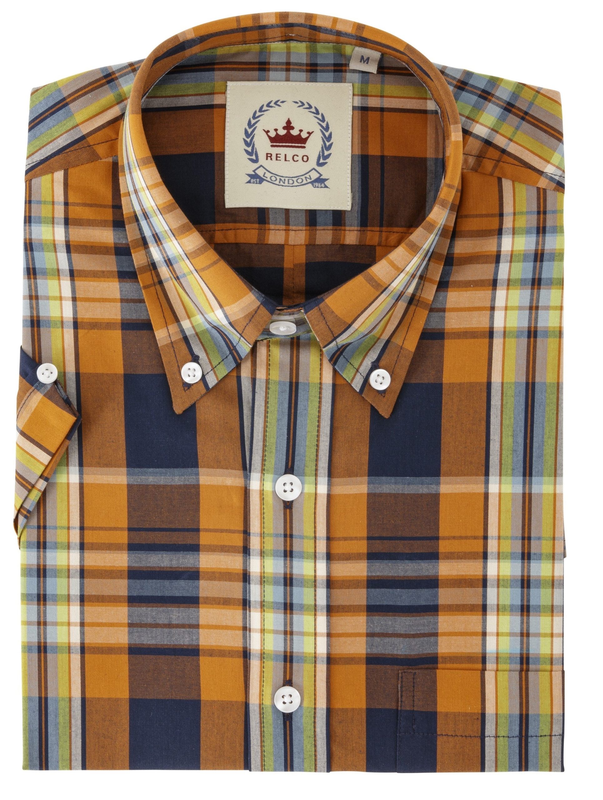 Relco Mens Orange Check Short Sleeved Vintage/Retro Button Down Shirts - immagine 4