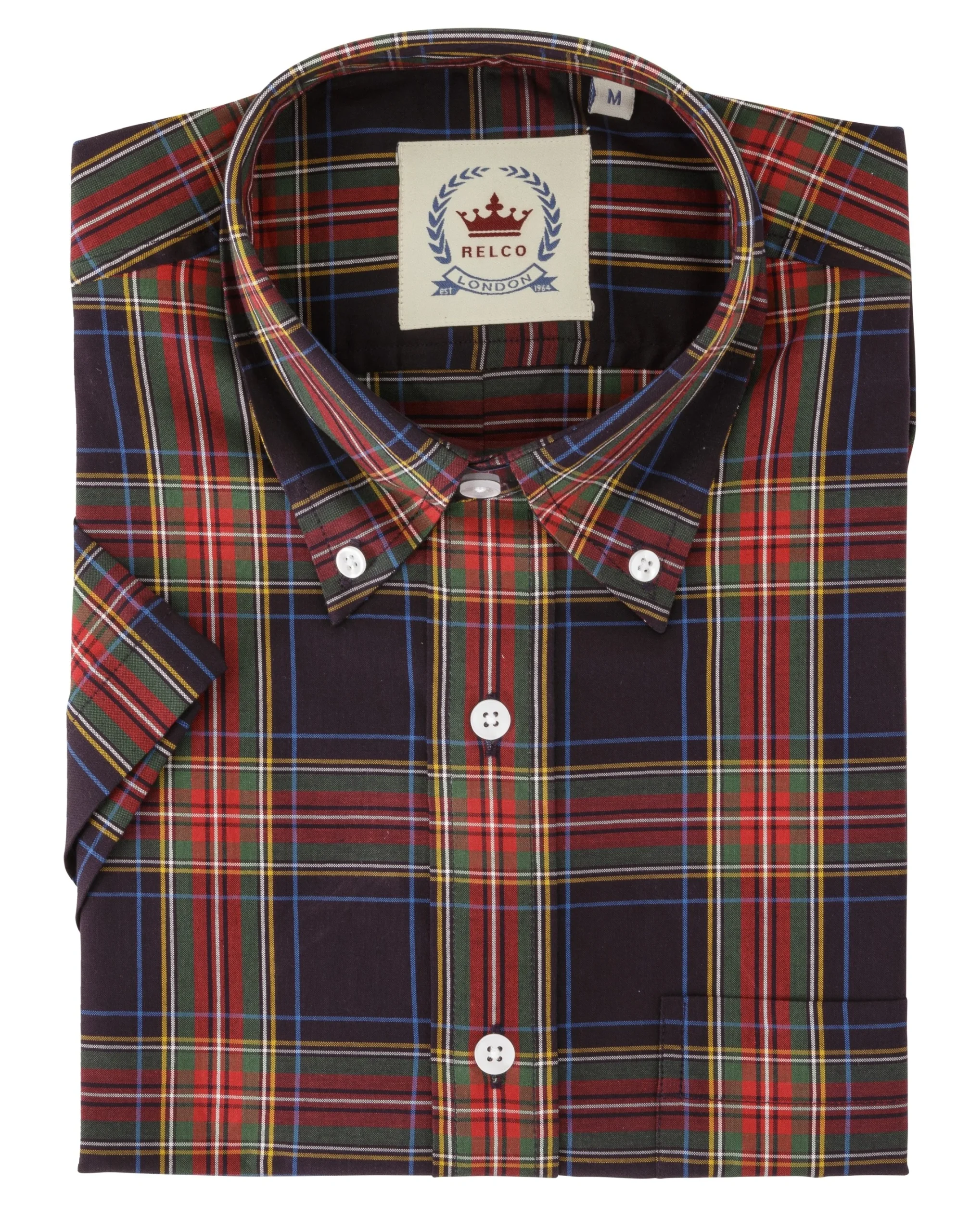 Relco Mens Navy Blue Check Short Sleeved Vintage/Retro Button Down Shirts - immagine 4