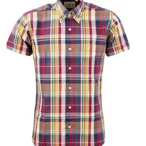 Relco Mens Purple & Yellow Multi Check Short Sleeved Button Down Shirts