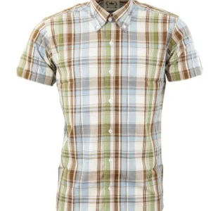 Relco Mens Sky/Green/Brown Multi Check Short Sleeved Button Down Shirts
