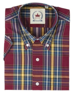 Relco Mens Burgundy/Yellow/Blue Multi Check Short Sleeved Button Down Shirts - immagine 4