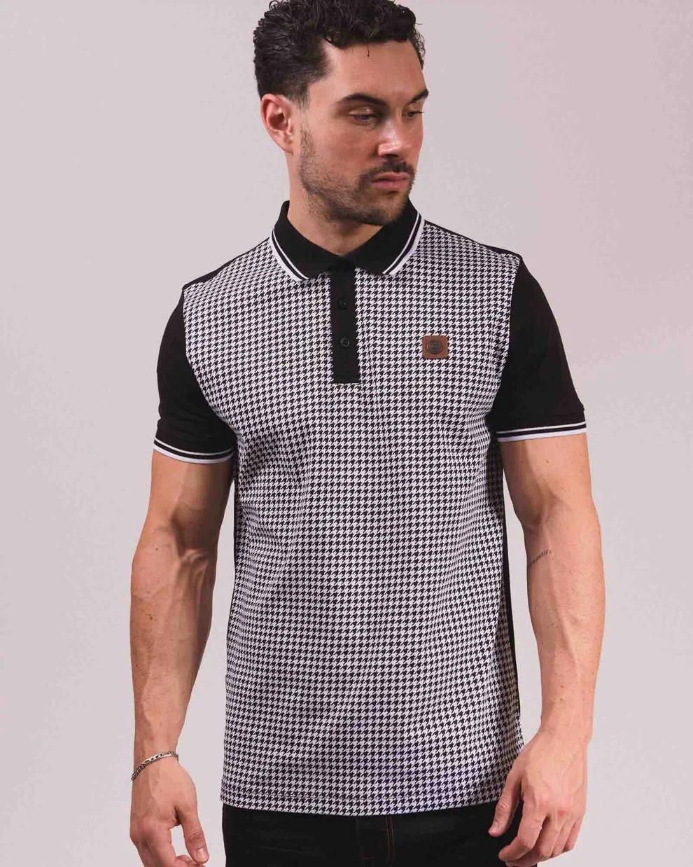 Lambretta Mens Black/White Houndstooth Polo Shirts - immagine 7