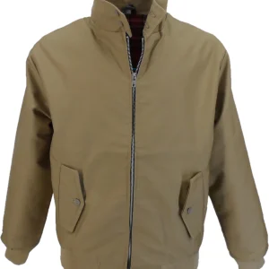 Mens Camel Beige Retro Mod Classic Harrington Jacket