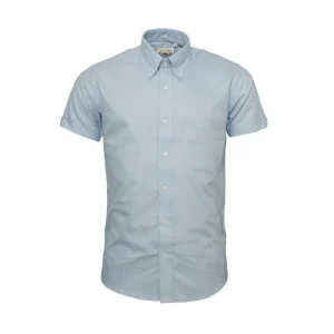 Relco Mens Sky Blue Oxford Cotton Short Sleeved Retro Mod Button Down Shirt