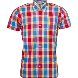 Relco Mens Multi Check Short Sleeved Button Down Shirts