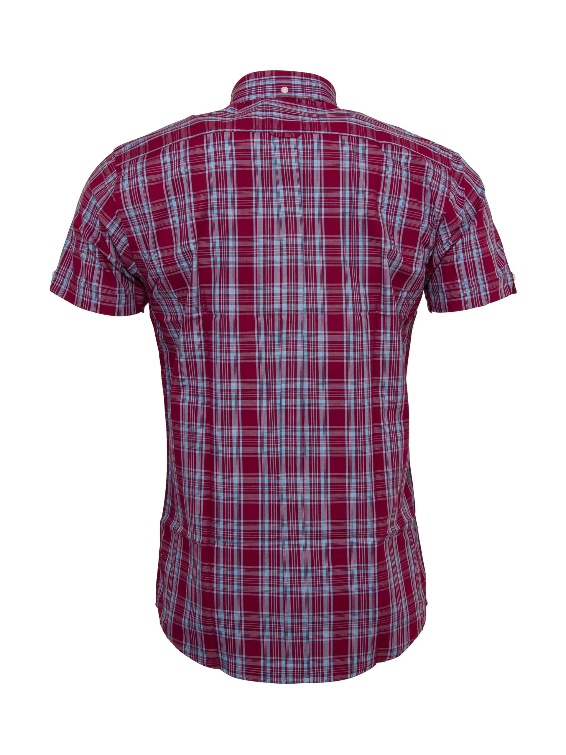 Relco Mens Burgundy/Sky Blue Multi Check Short Sleeved Button Down Shirts - immagine 3