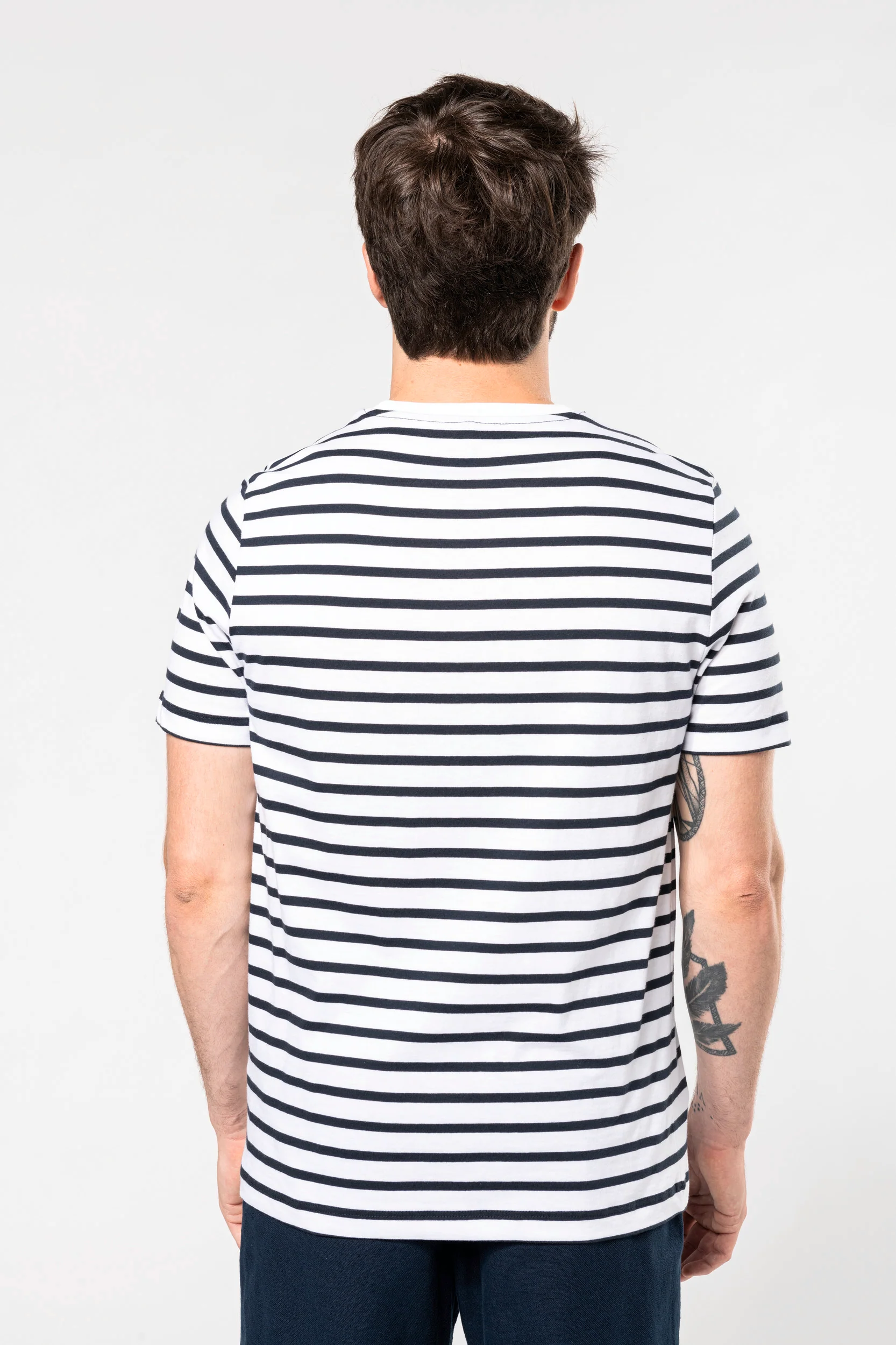 K378 - T-shirt manica corta a righe stile marinaio con tasca - immagine 3