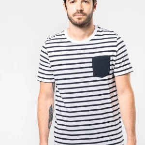 K378 - T-shirt manica corta a righe stile marinaio con tasca