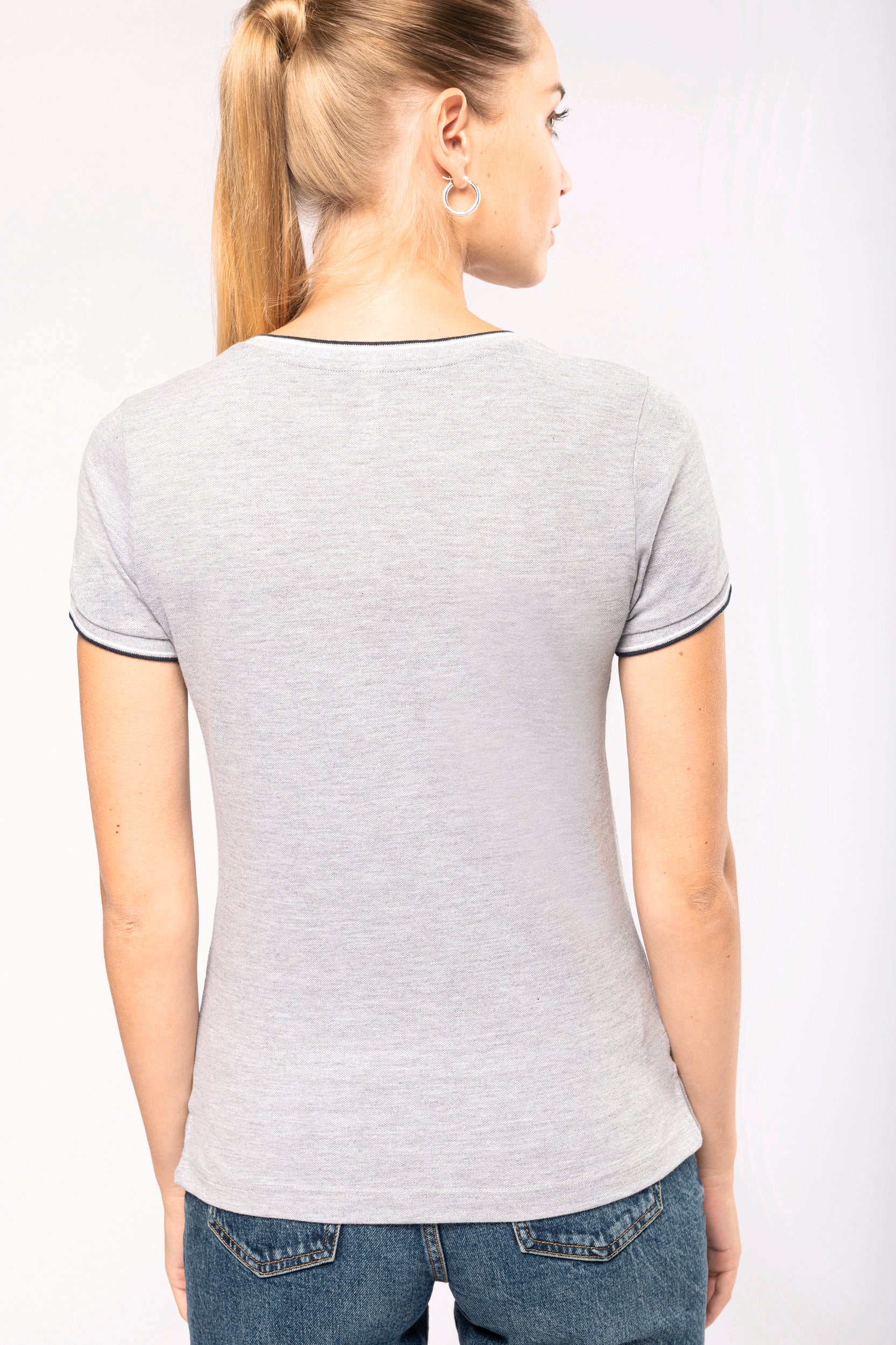 K394 - T-shirt piqué donna scollo a V - immagine 3
