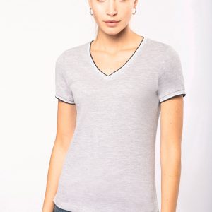 K394 - T-shirt piqué donna scollo a V