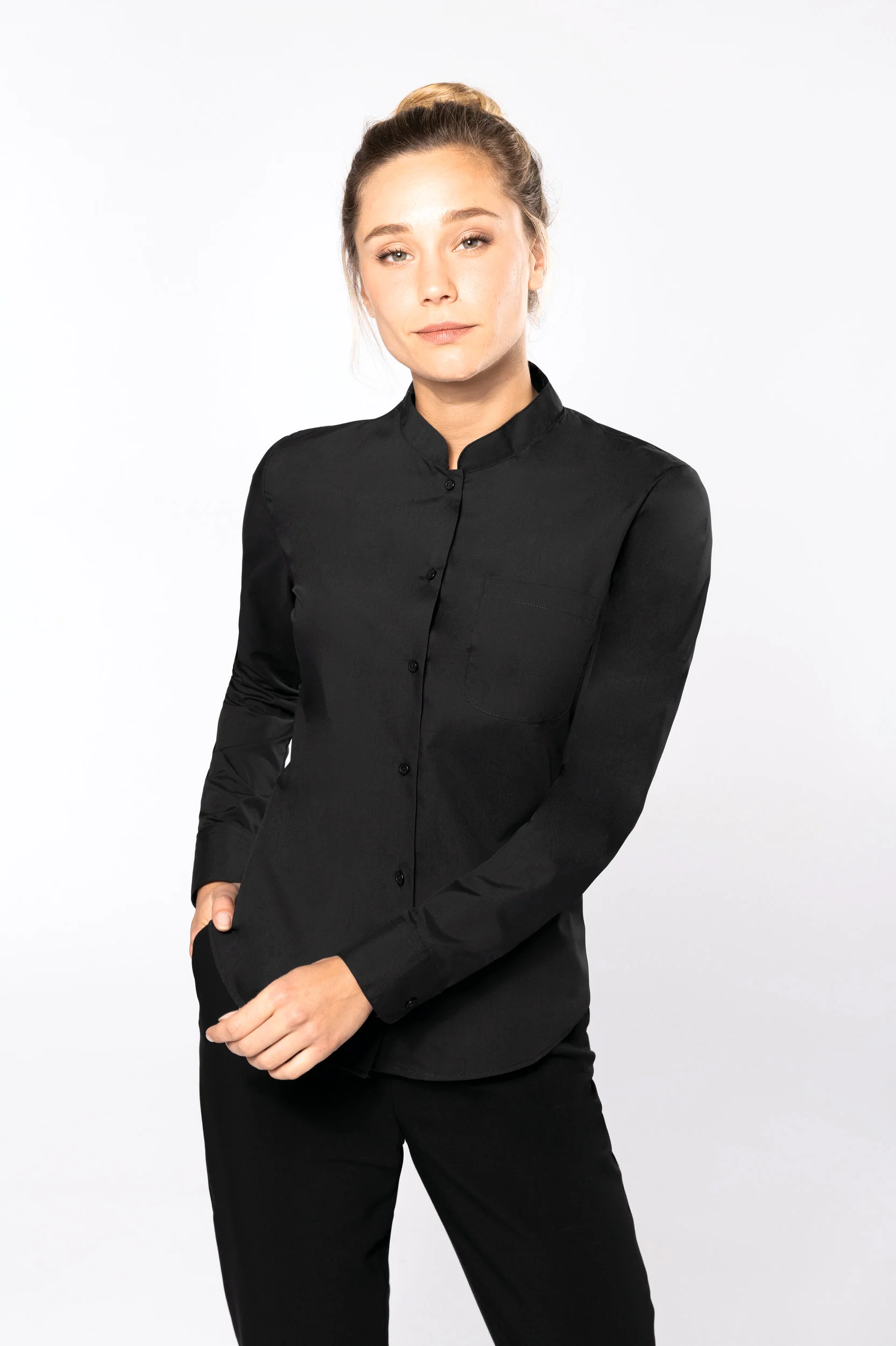 K514 - Camicia donna collo alla coreana manica lunga - immagine 4