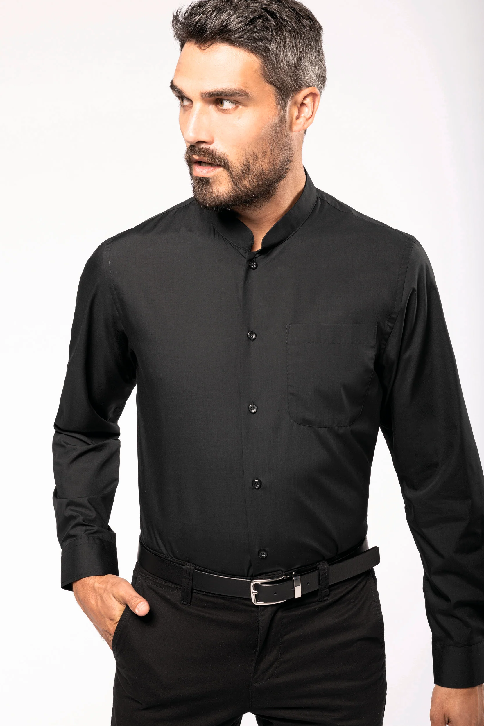 K515 - Camicia uomo collo alla coreana manica lunga - immagine 2