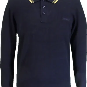 Lambretta Mens Black Gold Tipped Collar Knitted Polo Shirt