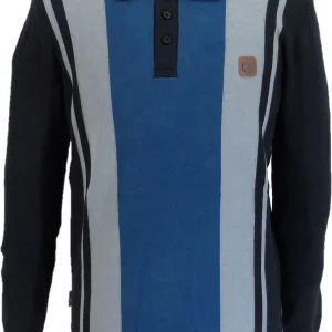 Lambretta Mens Navy Blue Striped Knitted Polo Shirt