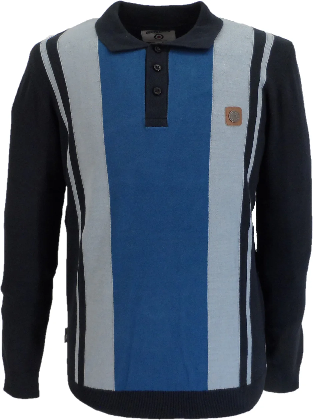 Lambretta Mens Navy Blue Striped Knitted Polo Shirt