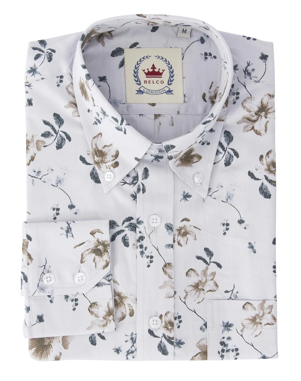 Relco Mens Limited Edition Light Grey Floral Print Button Down Shirt - immagine 4
