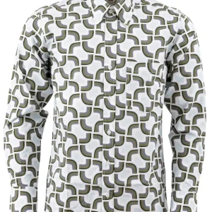 Relco Mens White/Blue/Grey Geometric Print Long Sleeved Shirt