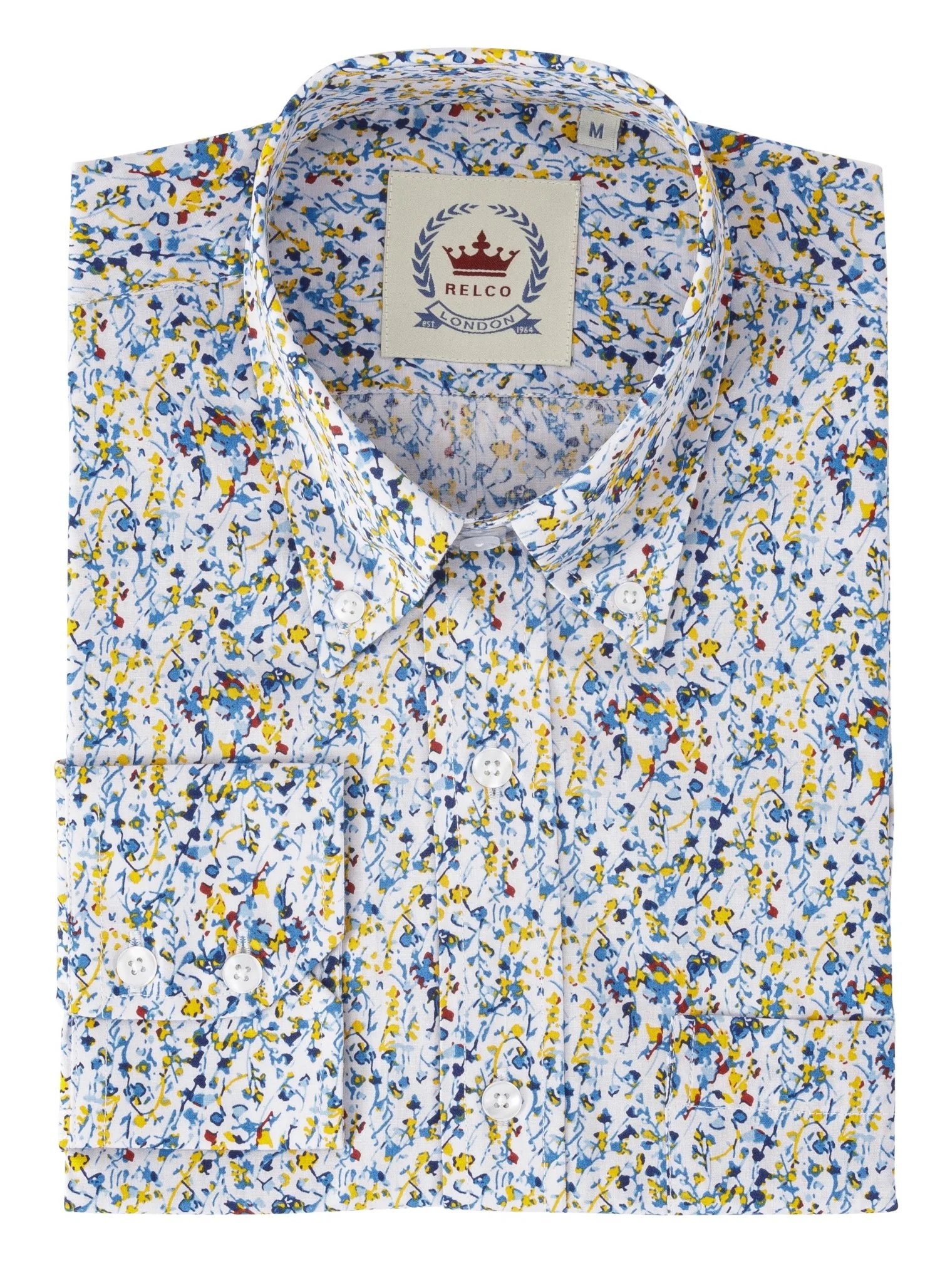 Relco Yellow/Blue Floral Long Sleeved Retro Mod Button Down Shirt - immagine 4