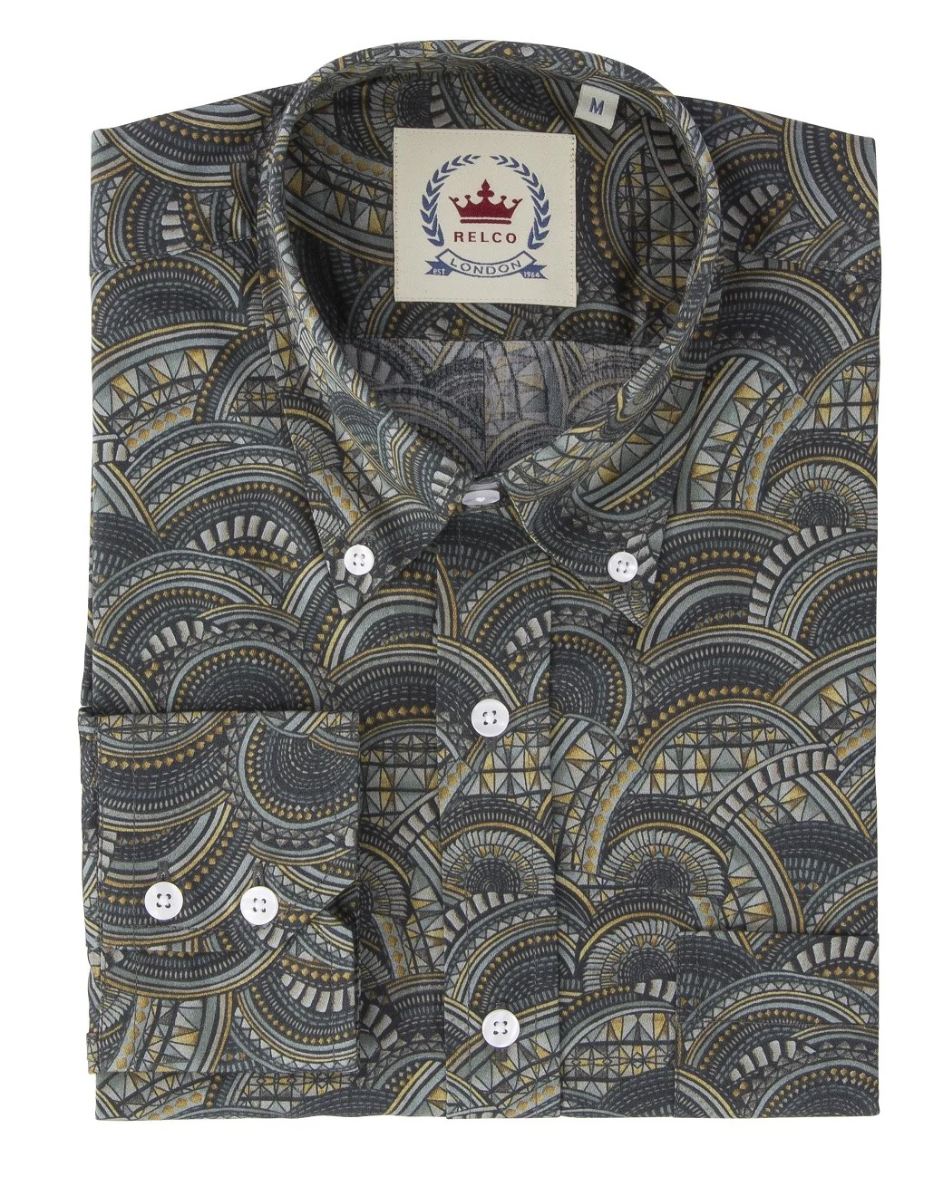 Relco Mens Limited Edition Dark Grey Patterned Button Down Shirt - immagine 4