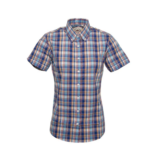 Relco Ladies Retro Blue Check Limited Edition Button Down Short Sleeved Shirts - immagine 2