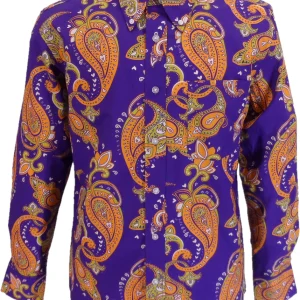 Mens 70s Purple Psychedelic Paisley Shirt