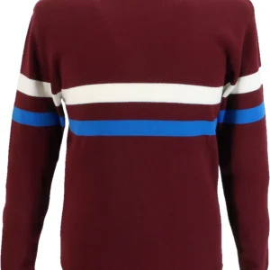 Mazeys Mens Port Red Horizontal Stripe Crew Neck Jumper
