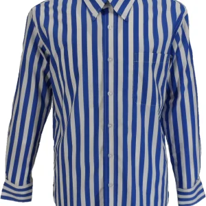 Mazeys Retro Mod Vintage Blue/White Stripe Button Down Shirts