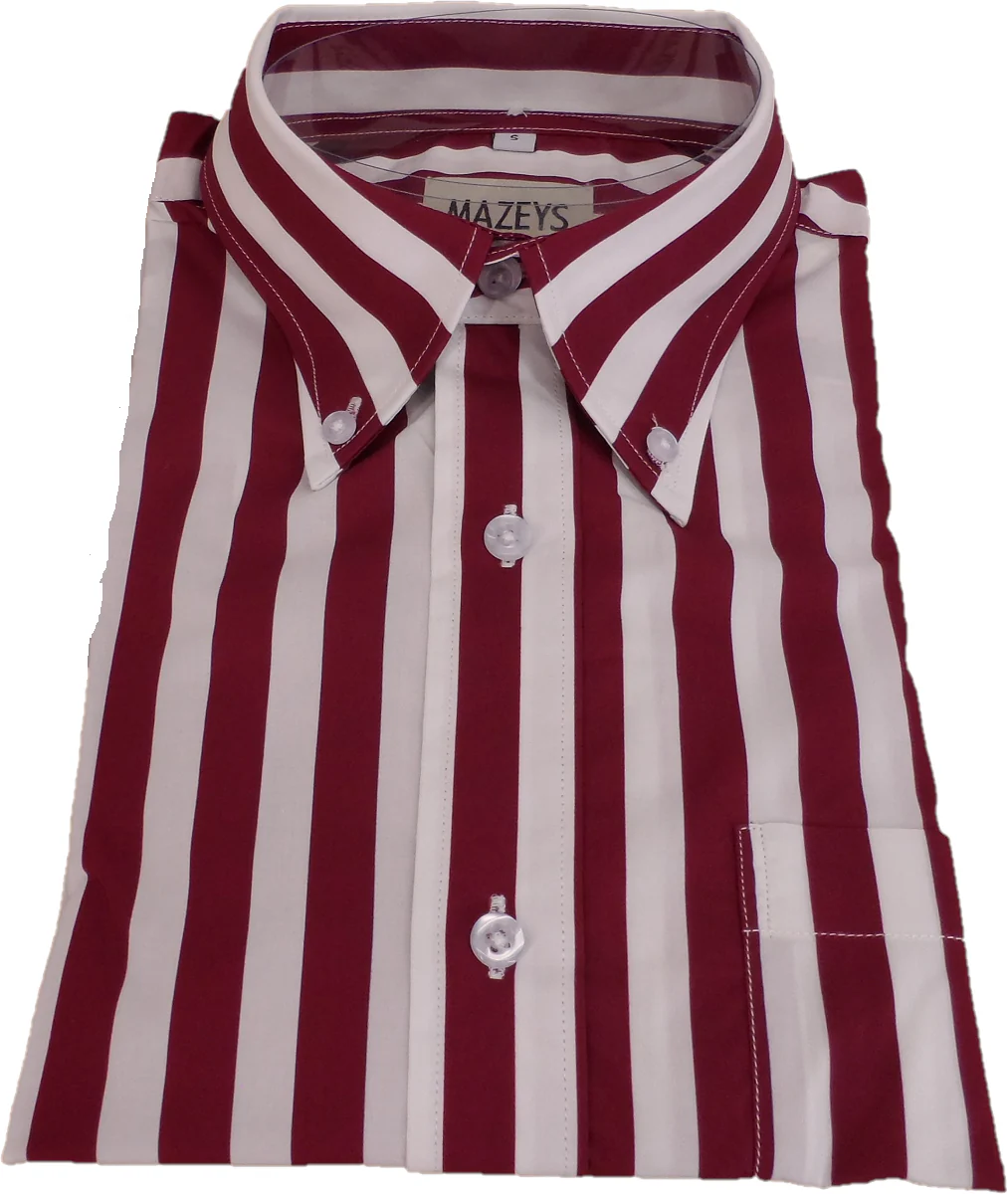 Mazeys Retro Mod Vintage Burgundy/White Stripe Button Down Shirts - immagine 4