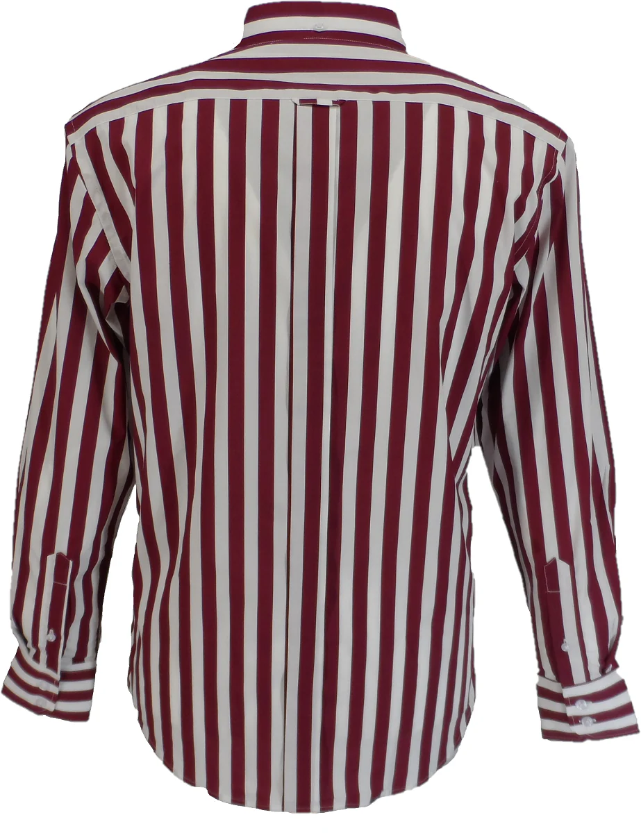Mazeys Retro Mod Vintage Burgundy/White Stripe Button Down Shirts - immagine 3