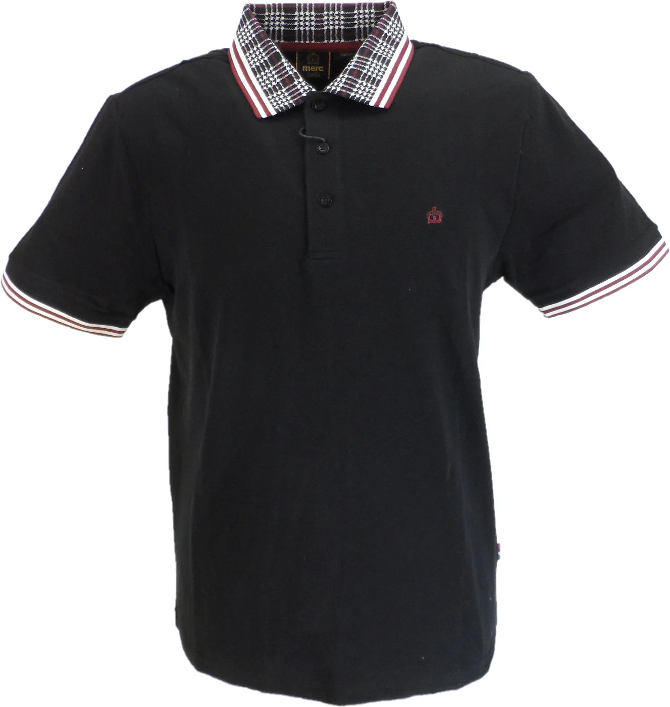 Merc Mens Black Tartan Trim Balam Polo Shirt