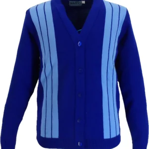Mazeys Mens Classic Retro Blue Striped Cardigan