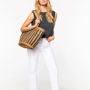 NS135 - Cesto a righe in giunco marino