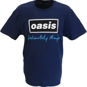 Mens Official Licensed Oasis Navy Definitely Maybe Logo T Shirt