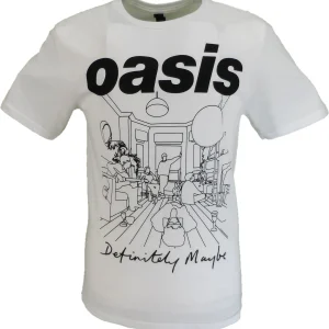 Mens Official Licensed Oasis White Outline Definitely Maybe T Shirt