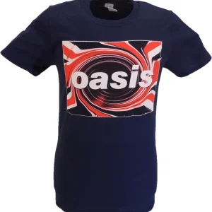 Mens Official Licensed Oasis Navy Blue Union Jack Logo T Shirt