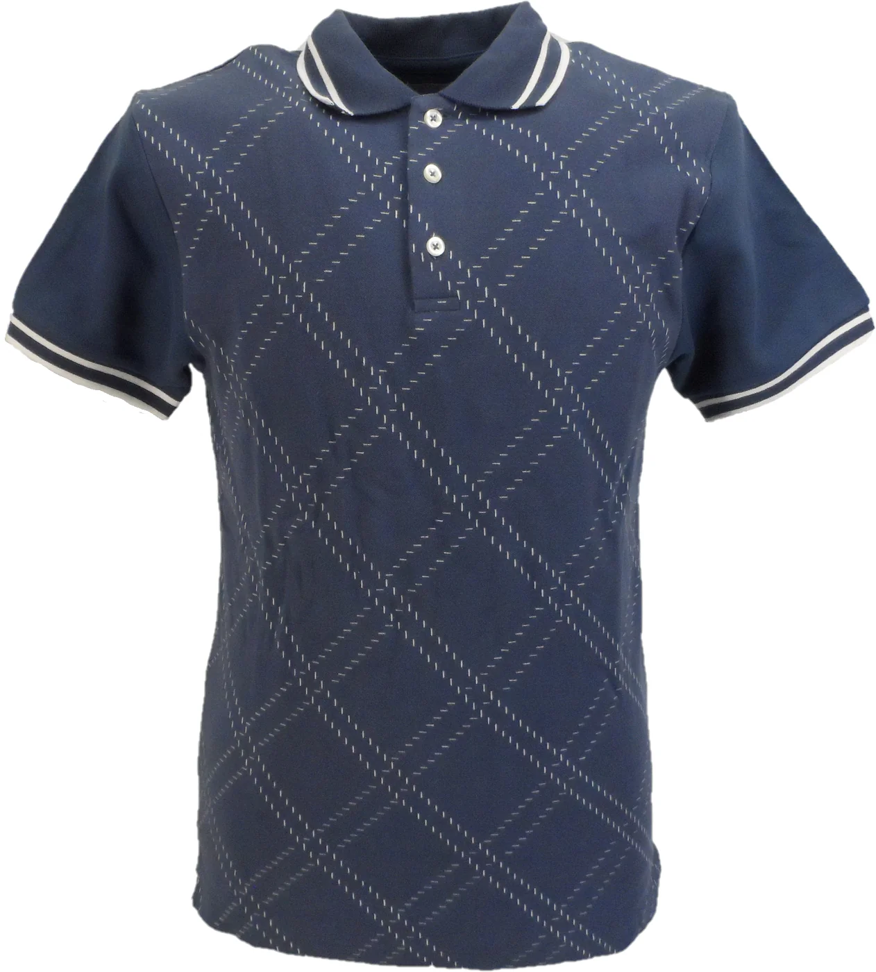 Ska & Soul Mens Blue Diamond Retro Knitted Polo Shirts - immagine 2