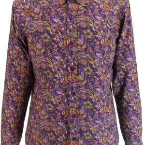 Mazeys Mens Retro Purple Paisley Shirt