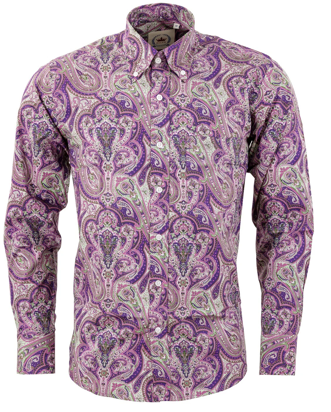 Relco Purple Paisley 100% Cotton Long Sleeved Button Down Shirts - immagine 2