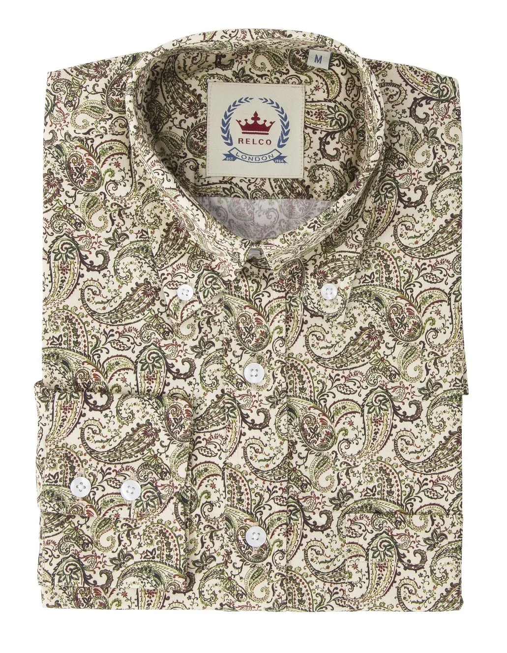 Relco Stone Paisley 100% Cotton Long Sleeved Retro Mod Button Down Shirt - immagine 4