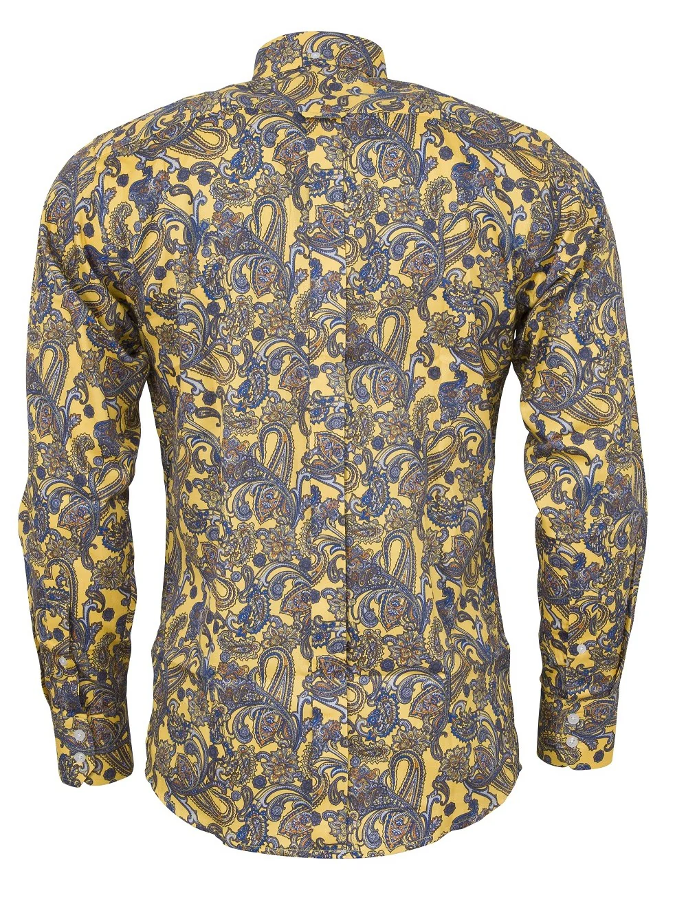 Relco Mustard Paisley 100% Cotton Long Sleeved Retro Mod Button Down Shirt - immagine 3