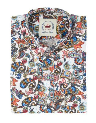 Relco White Colourful Multi Paisley Long Sleeved Retro Mod Button Down Shirt - immagine 4